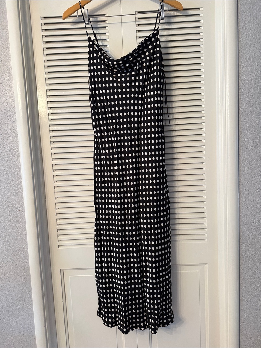 Zara Black and White Polka Dot adjustable Spaghetti Strap Midi Dress
